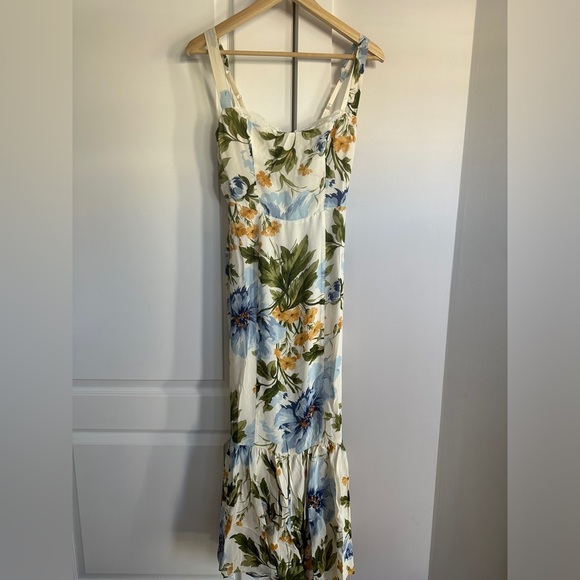 NEW Reformation Irisa Midi Dress in Botanist Cream Blue Green Floral | sz 2 - Picture 7 of 11